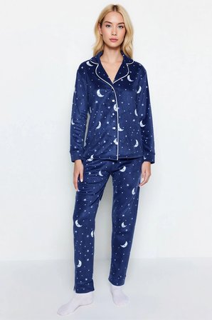 Kadın Gömlek Yaka Standart Kol Regular Kalıp Pijama Takımı Fonksiyonel Spor