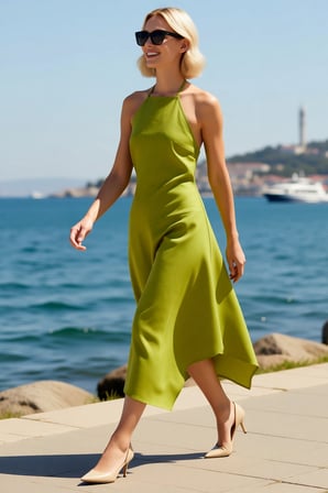 Kadın Halter Yaka Asimetrik Mini Dokuma Elbise %100 Keten Kolsuz Yazlık Rahat Kesim Günlük Modern