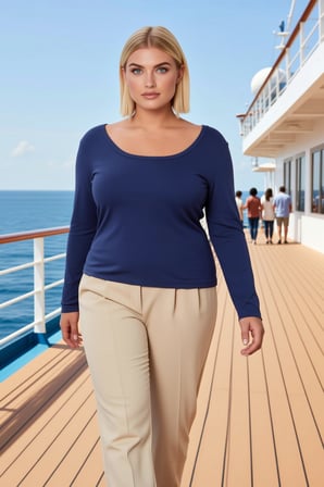 Kadın Büyük Beden Bluz U Yaka Uzun Kol Fitted Kalıp Düz Desen Örme Kumaş Regular Boy