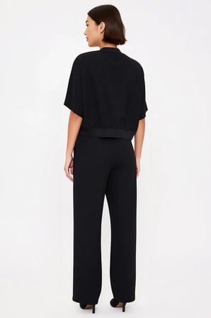 Kadın Relaxed Fit Fermuarlı Uzun Kollu Scuba Krep Cepli Bisiklet Yaka Geniş Paça Örme Takım Günlük