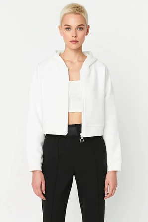 Kadın Kapüşonlu Fermuarlı Düşük Kol Örme Sweatshirt Fonksiyonel Dayanıklı Kaliteli Estetik