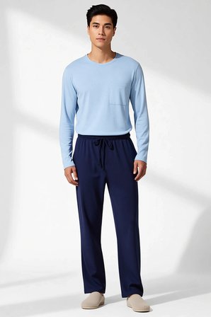 Erkek Regular Fit Örme Bisiklet Yaka Standart Kol Pijama Takımı Fonksiyonel Şık %100 Pamuk