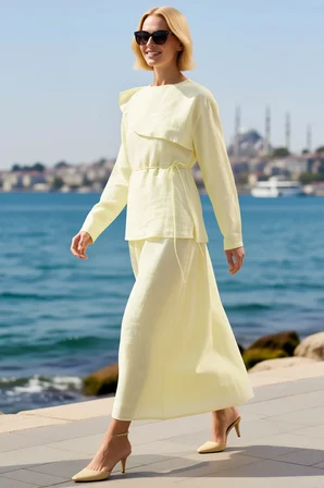 Kadın Maxi Tesettür Elbise Uzun Kollu Bisiklet Yaka Kuşaklı Modal Kumaş Günlük Rahat Modern Şık