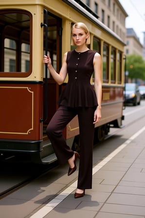 Selanik Örgü Düğme Detaylı Peplum Kesim Kolsuz Üst  Geniş Paça Palazzo Pantolon Kadın Alt Üst Takım