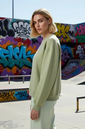 Kadın Bisiklet Yaka Düşük Kol Regular Kalıp Örme Sweatshirt Fonksiyonel Dayanıklı Kaliteli