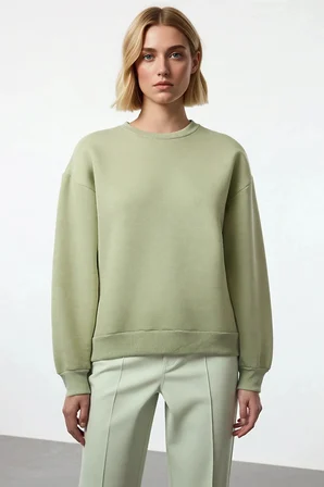 Kadın Bisiklet Yaka Düşük Kol Regular Kalıp Örme Sweatshirt Fonksiyonel Dayanıklı Kaliteli