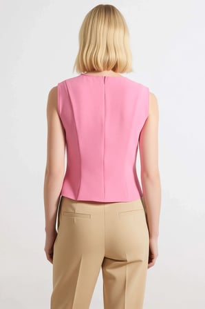 Kadın Bluz Crop Fiyonk Detaylı Kesik Yaka Kolsuz Dokuma Kumaş Düz Desen Regular Kalıp Yazlık