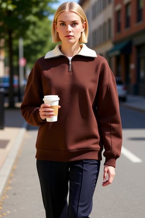 Kadın Dik Yaka Düşük Kol Fermuarlı Geniş Kalıp Sweatshirt Fonksiyonel Dayanıklı Kaliteli Şık