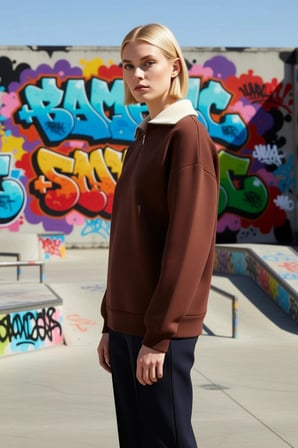 Kadın Dik Yaka Düşük Kol Fermuarlı Geniş Kalıp Sweatshirt Fonksiyonel Dayanıklı Kaliteli Şık