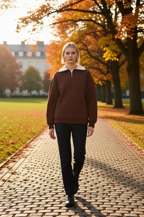 Kadın Dik Yaka Düşük Kol Fermuarlı Geniş Kalıp Sweatshirt Fonksiyonel Dayanıklı Kaliteli Şık