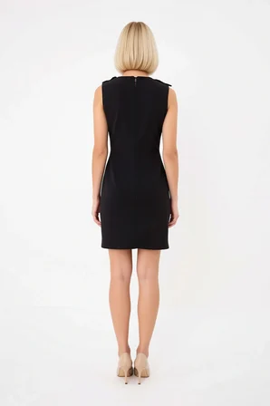 Kadın V Yaka Kolsuz Bodycon Midi Elbise Astarlı Micro Dokuma Elastanlı Konforlu Zarif Günlük Rahat