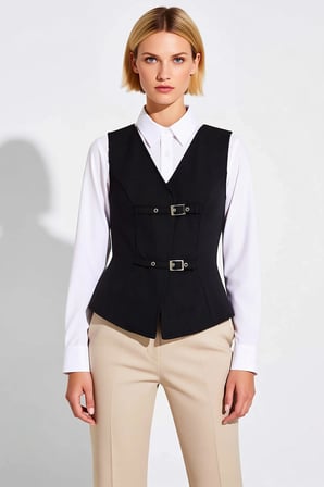 Kadın V Yaka Kolsuz Vücuda Oturan Fitted Kalıp İnterlok Dokuma Örme Kumaş Regular Boy Yelek