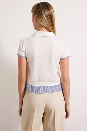 Kadın Bluz Regular Kalıp Polo Yaka Kısa Kol Örme Kumaş Dokuma Katmanlı Crop Boy Spor