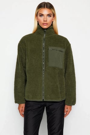 Kadın Dik Yaka Düşük Kol Tam Fermuarlı Peluş Sweatshirt Fonksiyonel Dayanıklı Kaliteli Şık
