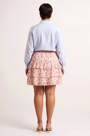 Kadın Büyük Beden Mini Etek Şifon Dokuma Katmanlı Fırfırlı Kesim Polyester Rahat Günlük Modern Şık