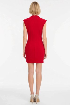 Kadın Kolsuz Dik Yaka Bodycon Mini Elbise Esnek Dokuma Astarsız Konforlu Kesim Günlük Rahat Modern