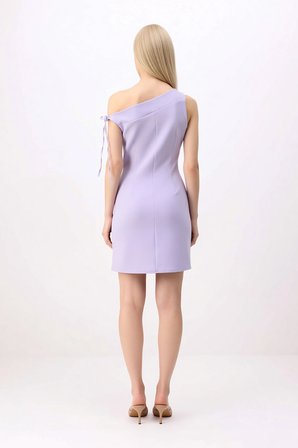 Kadın Asimetrik Yaka Kolsuz Mini Bodycon Esnek Dokuma Elbise Astarlı Günlük Rahat Modern Şık Zarif