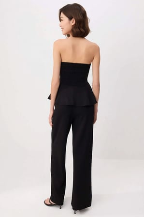 Kadın Straplez Peplum Detaylı Geniş Paça Uzun Örme Takım Soft Touch Kumaş Rahat Kesim Günlük Modern