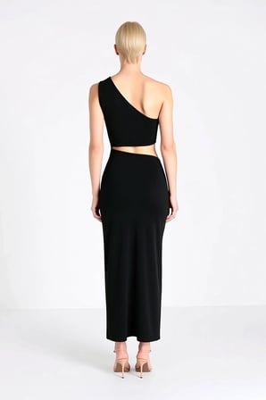 Kadın Tek Omuz Bodycon Midi Plaj Elbisesi Döküm Aksesuar Detaylı Kolsuz Örme Kumaş Günlük Rahat