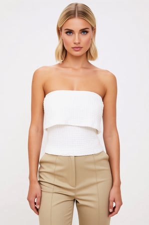 Kadın Bluz Crop Carmen Yaka Kolsuz Fitted Kalıp Gofre Dokulu Örme Kumaş Renk Yazlık Model Şık
