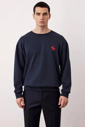 Erkek Bisiklet Yaka Düşük Kol Uzun Kol Sweatshirt Fonksiyonel Dayanıklı Kaliteli Konforlu Şık