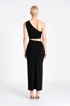 Kadın Tek Omuz Bodycon Midi Plaj Elbisesi Döküm Aksesuar Detaylı Kolsuz Örme Kumaş Günlük Rahat