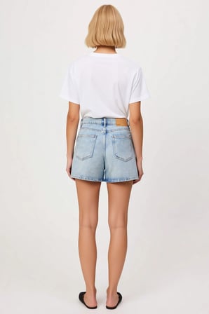 Kadın Şort Yüksek Bel Boru Paça Düz Desen Rigid Dokuma Kısa Boy Açık Karışımlı Denim