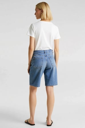 Kadın Yüksek Bel Bermuda Düz Denim Boru Paça Kısa Boy Rigid Dokuma Yaz Sezonu Modern