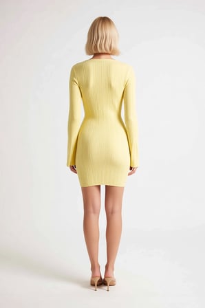 Kadın Uzun Kollu Bodycon Midi Plaj Elbisesi Balıkçı Yaka Detaylı Triko Kumaş L Beden Günlük Rahat