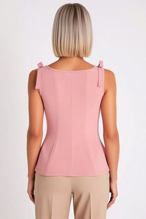 Kadın Bluz Bisiklet Yaka Kolsuz Örme Peplum Kesim Omuz Fiyonk Detaylı Giyim Fonksiyonel Şık
