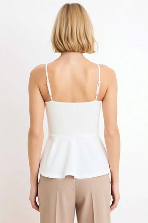 Kadın Bluz Peplum Kare Yaka İnce Askılı Kolsuz Scuba Krep Dokuma Örme Düz Desen Spor