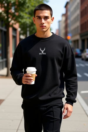 Erkek Bisiklet Yaka Standart Kol Oversize Kalıp Hayvan Desenli Sweatshirt Fonksiyonel Spor