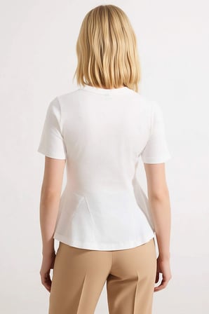 Kadın Bluz Peplum Bisiklet Yaka Standart Kısa Kol Örme Kumaş Süprem Dokuma Düz Desen Regular