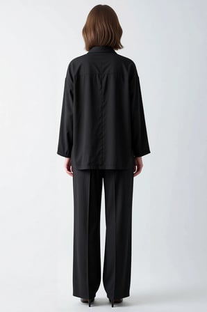Kadın Büyük Beden Oversize Kruvaze Yaka Uzun Kol Bluz Pantolon Modal Takım Rahat Kesim Günlük Modern