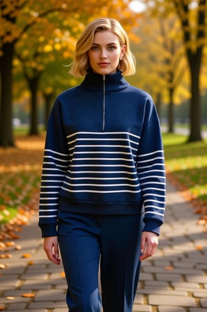 Kadın Dik Yaka Düşük Kol Fermuarlı Çizgili Oversize Kalın Örme Sweatshirt Fonksiyonel Spor