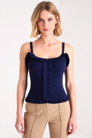 Kadın Bluz Crop Havuz Yaka Kolsuz Fitted Kesim İnce Triko Düz Desenli Tek Plaka Dokuma Yapısına