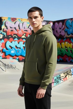 Erkek Kapüşonlu Reglan Kol Düz Kesim Sweatshirt Fonksiyonel Dayanıklı Kaliteli Konforlu Şık