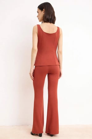 Kadın Büyük Beden Kolsuz Peplum Bluz İspanyol Paça Pantolon Takımı Havuz Yaka Viskoz Karışım Günlük