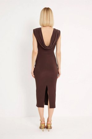 Kadın Kolsuz Bodycon Maxi Elbise Sırt Detaylı Sandy Dokulu Party Astarlı Bisiklet Yaka Günlük Rahat
