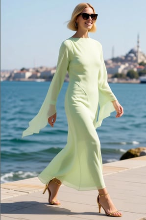 Kadın Tesettür Maxi Elbise İspanyol Kollu Dik Yaka Şifon Astarlı Zarif Gece Abiyesi Günlük Rahat