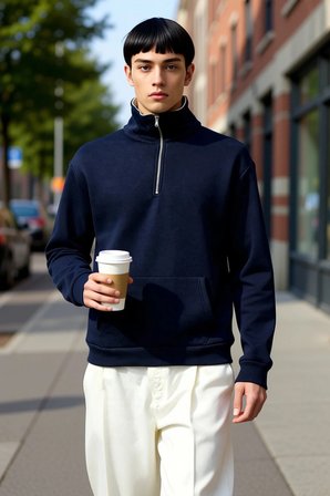 Erkek Fermuarlı Dik Yaka Düşük Kol Nakışlı Sweatshirt Fonksiyonel Dayanıklı Kaliteli Rahat