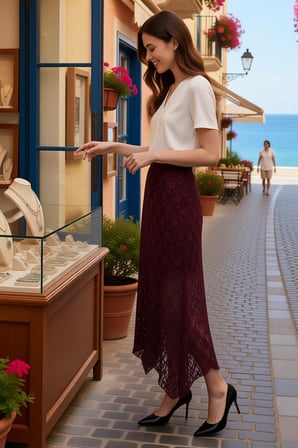 Kadın Maxi Dantel Etek Beli Lastikli A Kesim Çiçekli Desen Astarlı Örme Kumaş L Beden Günlük Rahat