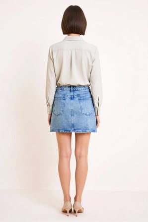 Kadın Mini Denim Etek Orta Bel %100 Pamuk Rigid Dokuma Klasik Kesim Günlük Rahat Modern Şık Konforlu