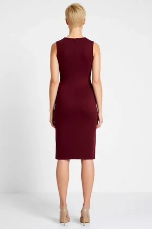 Kadın Bodycon Midi Elbise Havuz Yaka Kolsuz Aksesuar Detaylı Düz İnterlok Örme Kumaş Rahat