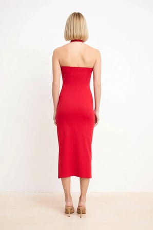 Kadın Havuz Yaka Kolsuz Bodycon Midi Elbise %96 Polyester Elastan Astarsız Düz Desen Günlük Rahat