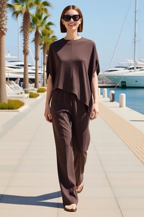Kadın Büyük Beden Oversize Asimetrik Kesim Bisiklet Yaka Uzun Kol Silky İnterlok %100 Pamuk Rahat