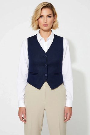 Kadın V Yaka Kolsuz Fitted Dokuma Yelek Çizgili Desenli Astarlı Kumaş Regular Boy Kesim Şık