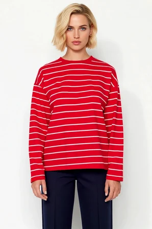 Kadın Bisiklet Yaka Düşük Kol Çizgili Örme Geniş Kesim Sweatshirt Fonksiyonel Dayanıklı Şık