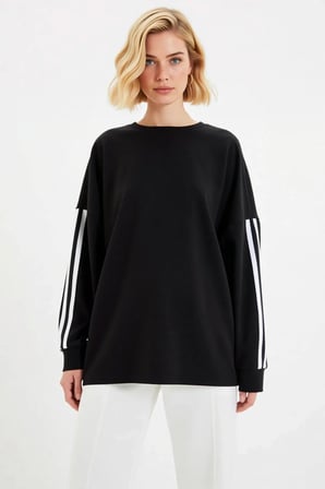 Kadın Bisiklet Yaka Düşük Kol Uzun Kollu Geniş Kalıp Sweatshirt Fonksiyonel Dayanıklı Spor