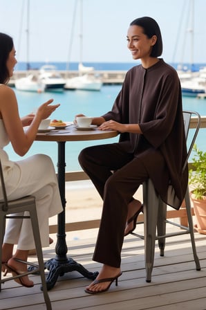 Kadın Büyük Beden Hakim Yaka Panço Gömlek İkili Takım Modal Polyester Uzun Kol Günlük Rahat Modern